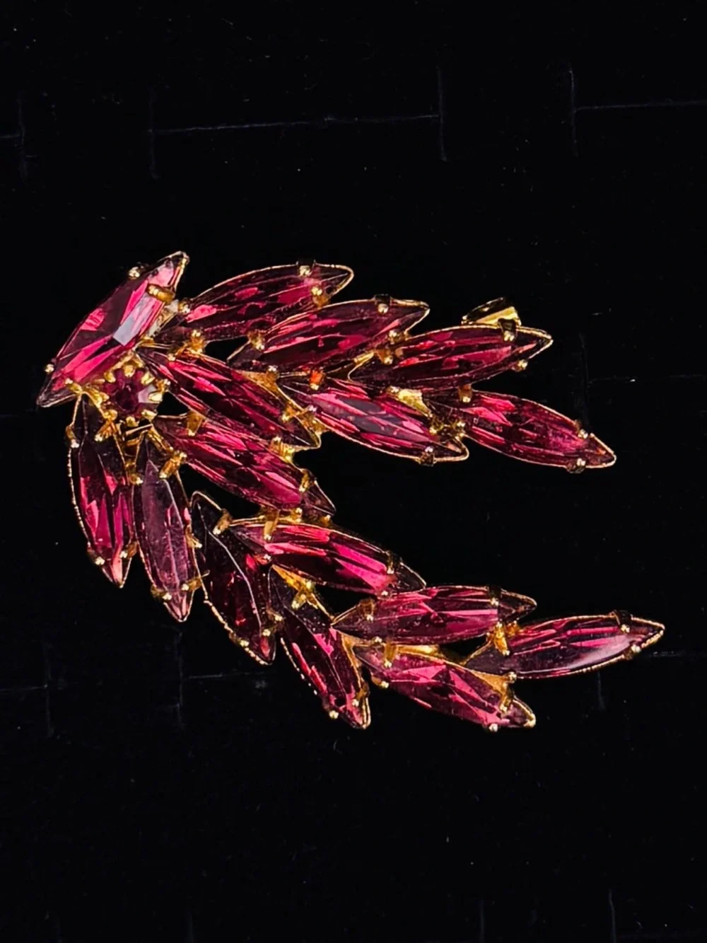 Vintage Pink Plum Colored Marquise Cluster Brooch